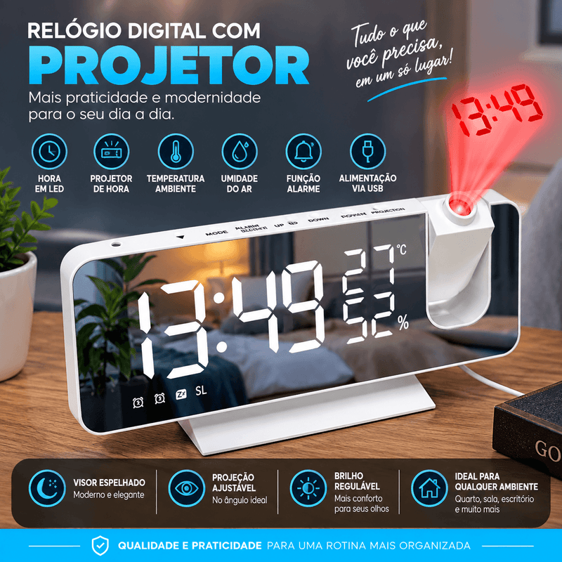 TimeLux projetor hora teto parede luz suave noite