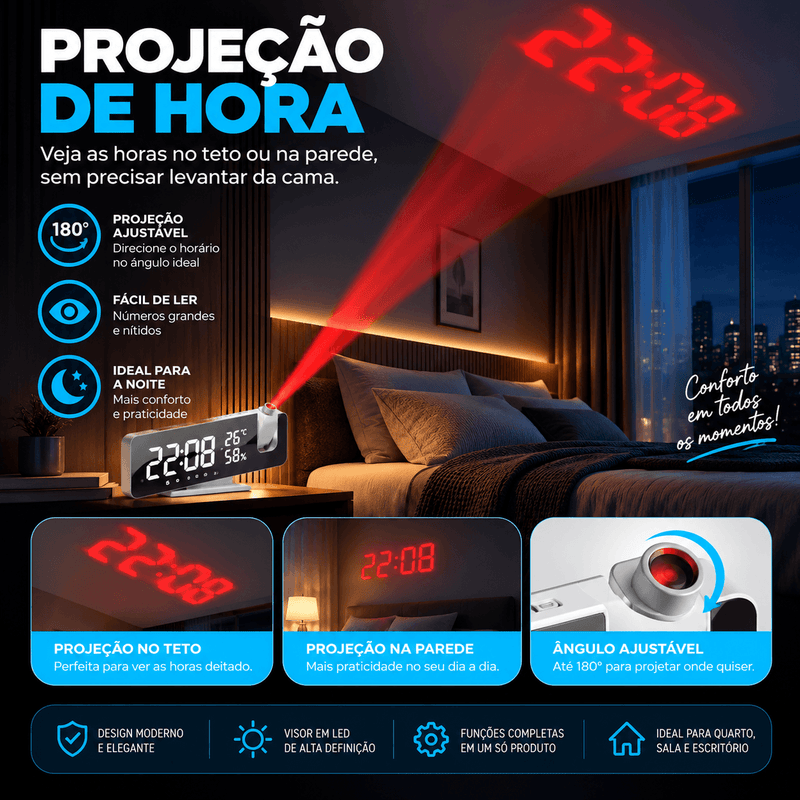 TimeLux alarme integrado USB sem pilha acordar