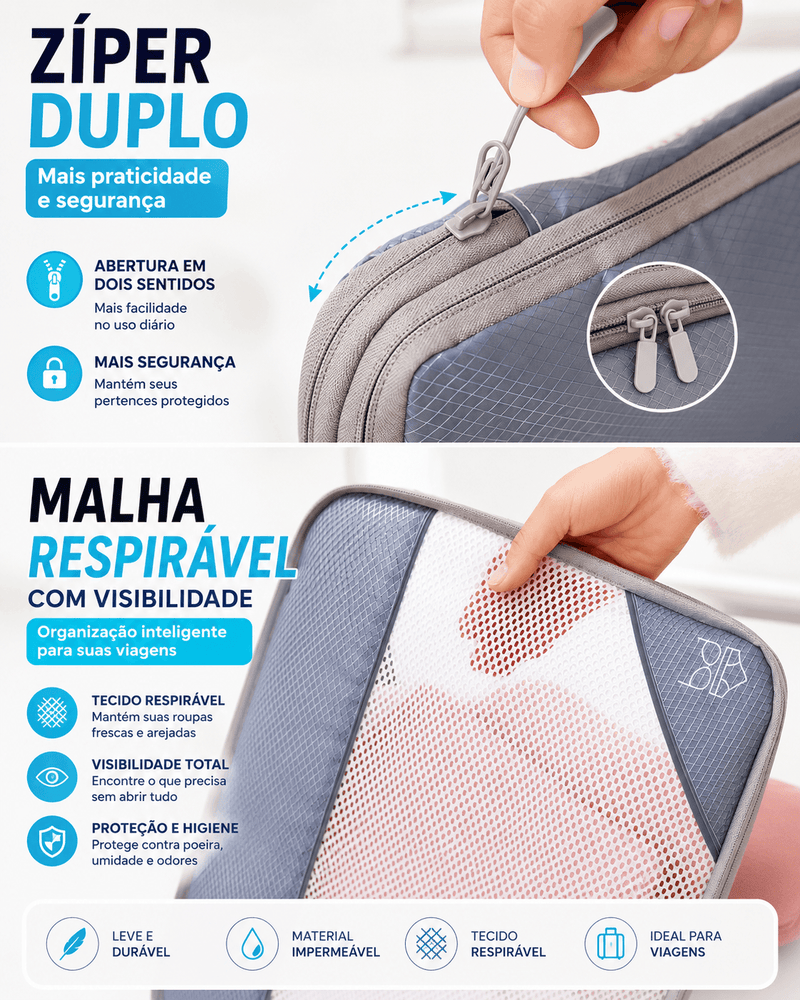 TravelPack 5 bolsas organizadas dentro da mala
