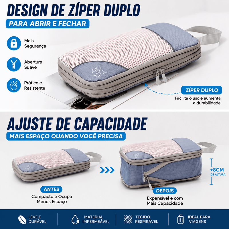 TravelPack detalhe zíper duplo abertura fácil