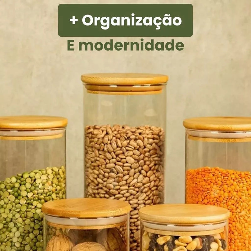 BambooStore pote vidro bambu detalhe vedação qualidade